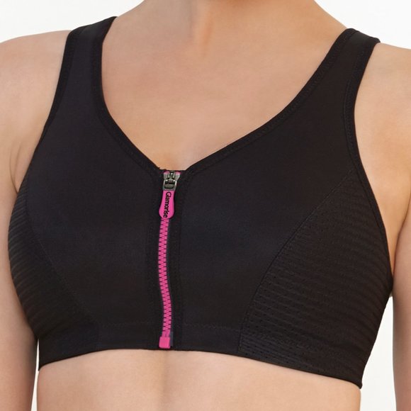 Glamorise SPORT Bra 38B (HIGH-IMPACT) Wicks! (RACERBACK) T-Back Zip-Up Black NEW - Picture 4 of 16